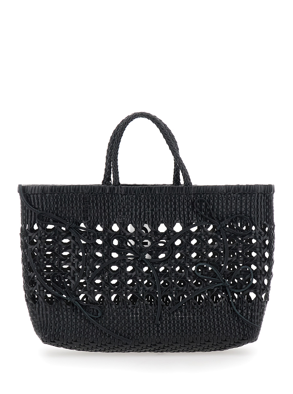 Osoi Handbag Biscuit Tote with Double Round Handles and Ecoleather Intreccio Design for Women Black Recycled Leather Hand Bags – Women