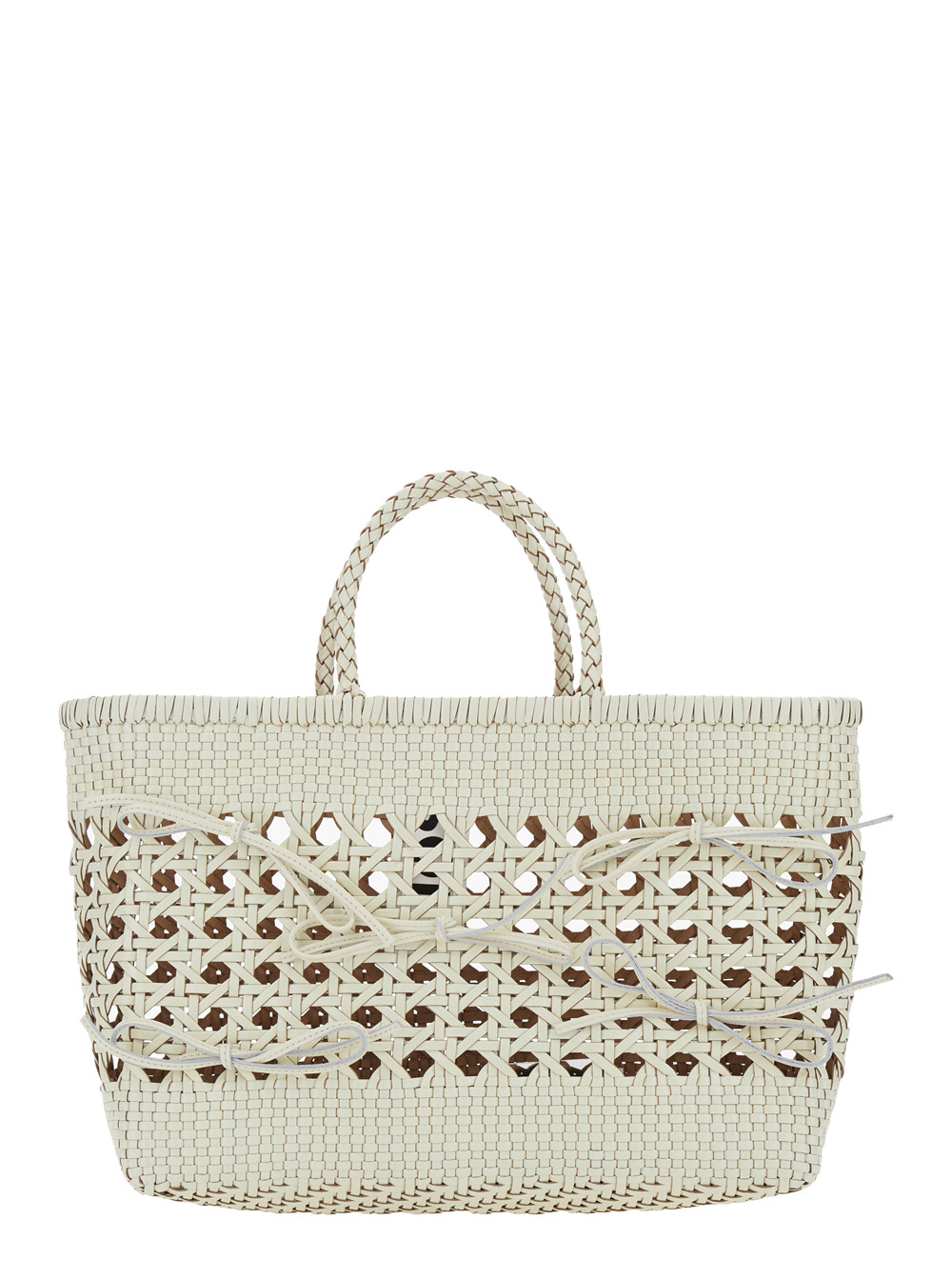 Osoi Handbag Biscuit Tote with Double Round Handles and Ecoleather Intreccio Design for Women White Recycled Leather Hand Bags – Women