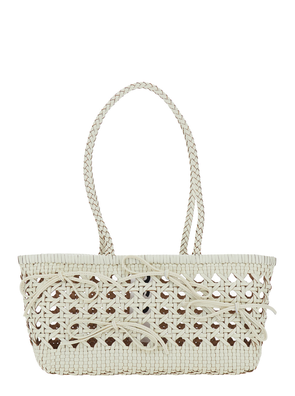 Osoi Shoulder Bag Biscuit with Double Round Handles and Ecoleather Intreccio Design for Women White Recycled Leather – Women