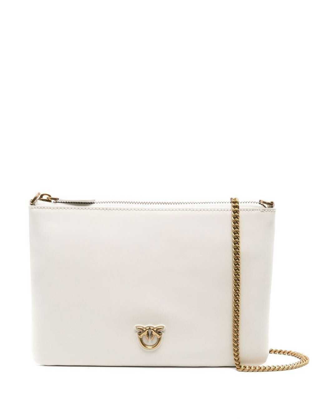 Pinko Women's White Crossbody Flat Love Bag With Smooth Leather Logo Patch Polyurethane
