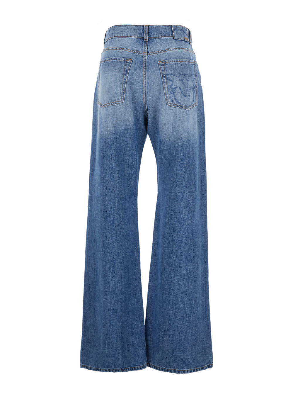 Pinko Women's Blu Jeans Wanda With Wide Leg And Love Birds Embroidery On The Back In E Denim For Cotton