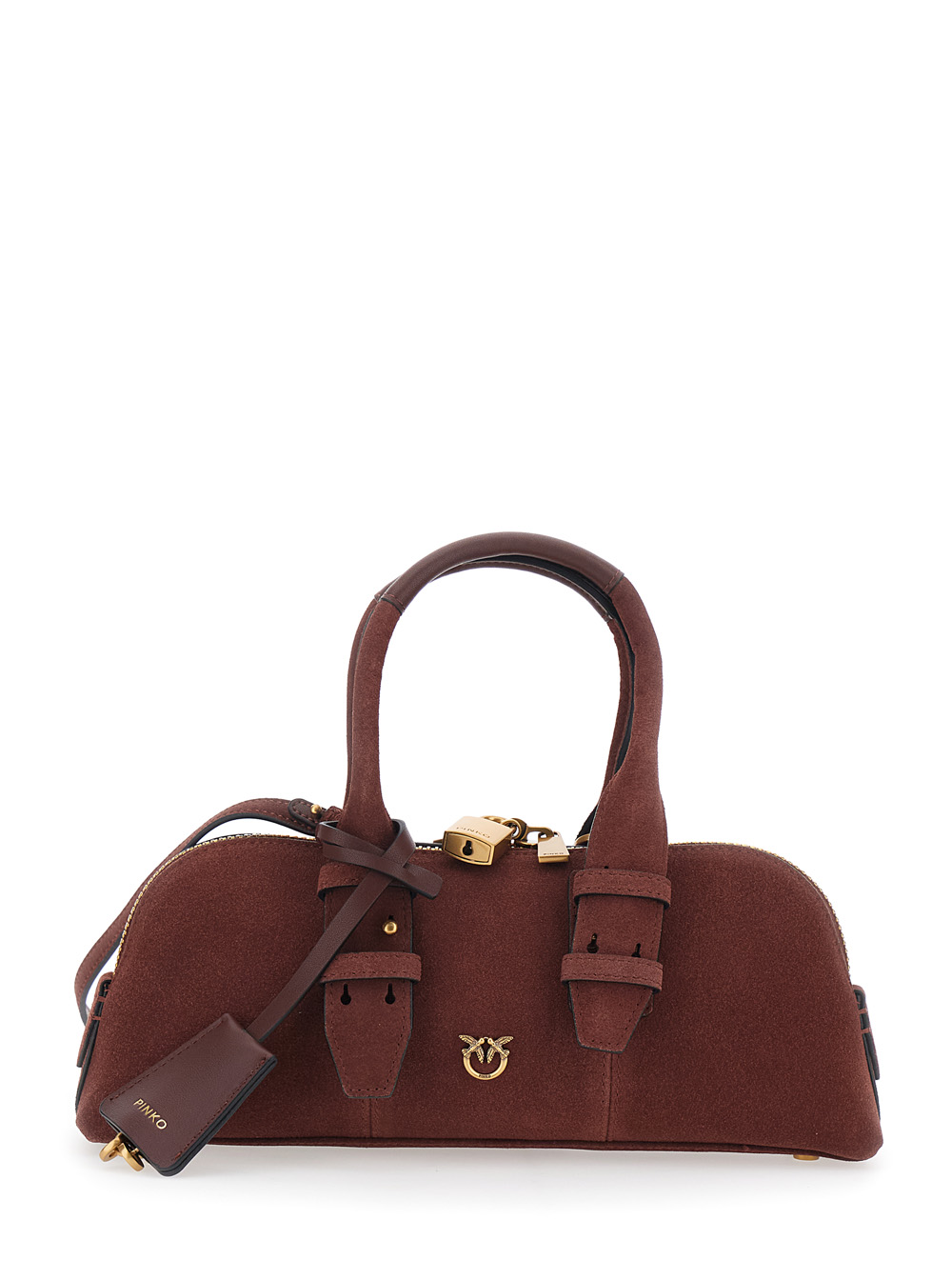 Pinko Women's Bordeaux Bowling Handbag With Padlock Detail And Love Birds Logo On The Front In Suede For Leather Hand Bags