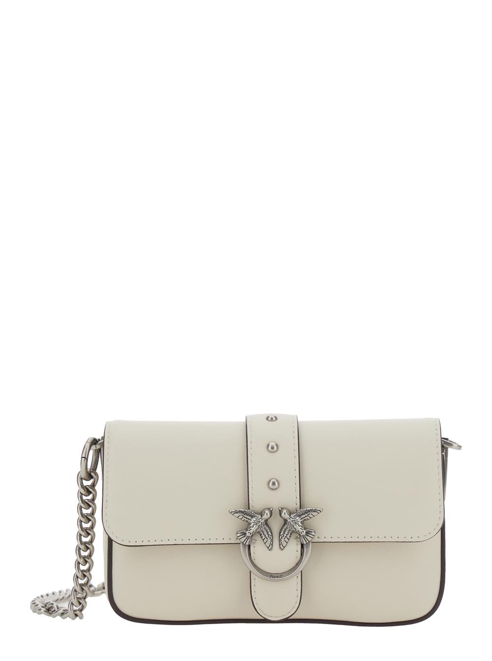 Pinko Women's White Shoulder Bag Love One Slouchy With Chain Strap And Birds Plaque On Front In Leather For