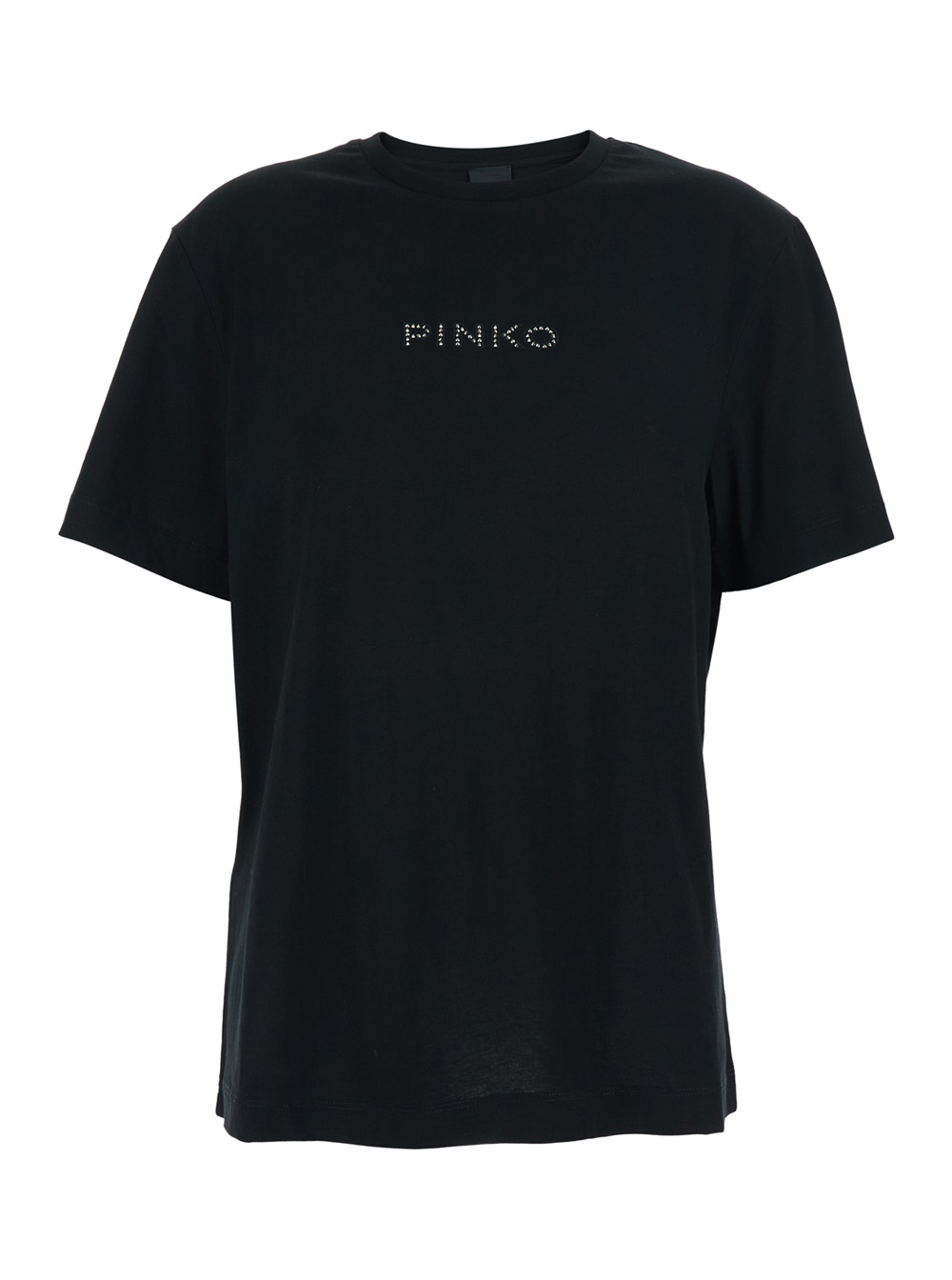 Pinko Women's Black T-Shirt With Lettering Logo On The Front And Strass Print Back In Cotton Tshirts Polo Shirts