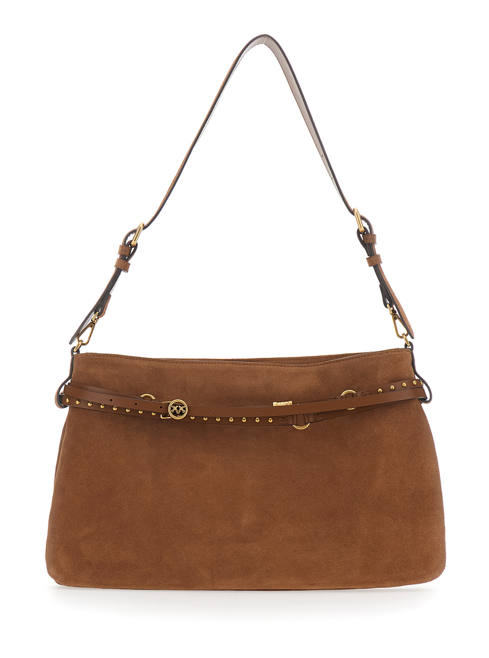 Pinko Women's Brown Shoulder Bag With Strap And Logo Details On The Front In Suede For Leather