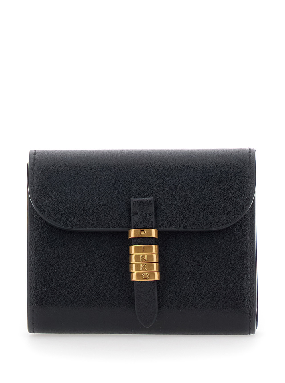 Pinko Women's Black Leather Saddle Wallet With Logo Detail On The Front Products