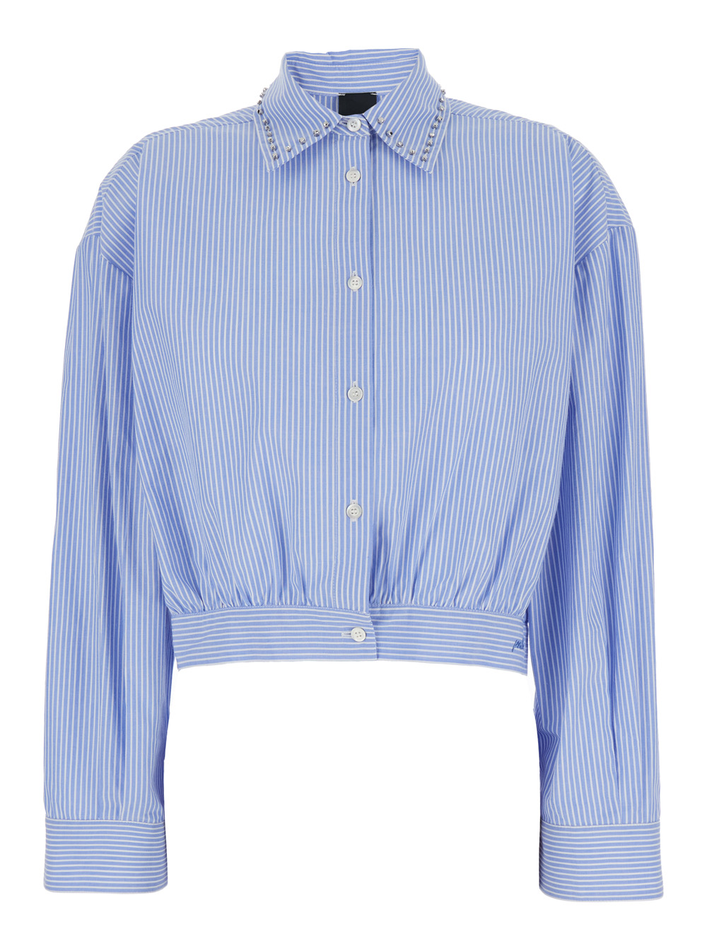 Pinko Women's Light Blue Charita Shirt With Collar Decoration And All-Over Stripes In Blue Cotton For Light Blouses