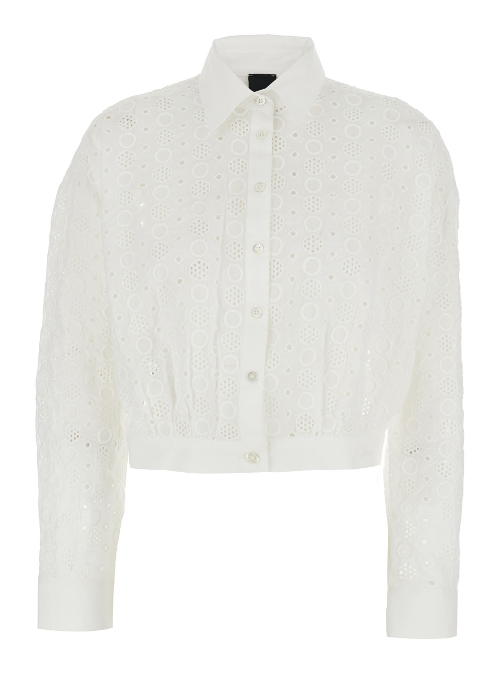 Pinko Women's White Shirt With Classic Collar And All-Over Embroidery Design For Cotton Blouses