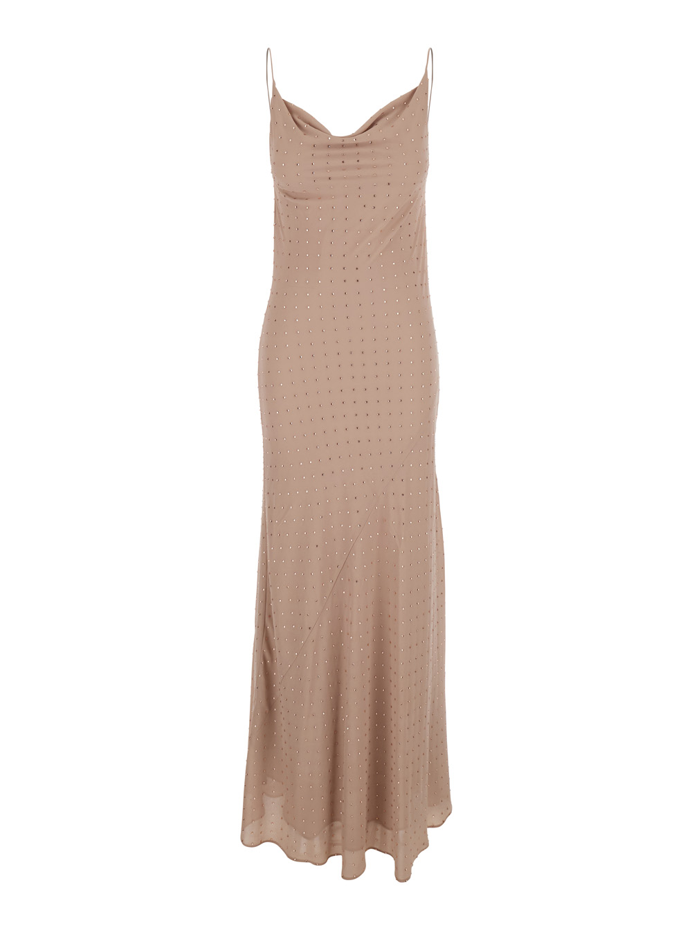 Pinko Women's Beige Long Dress With Draped Neckline And Open Back In Tech Fabric For Polyester