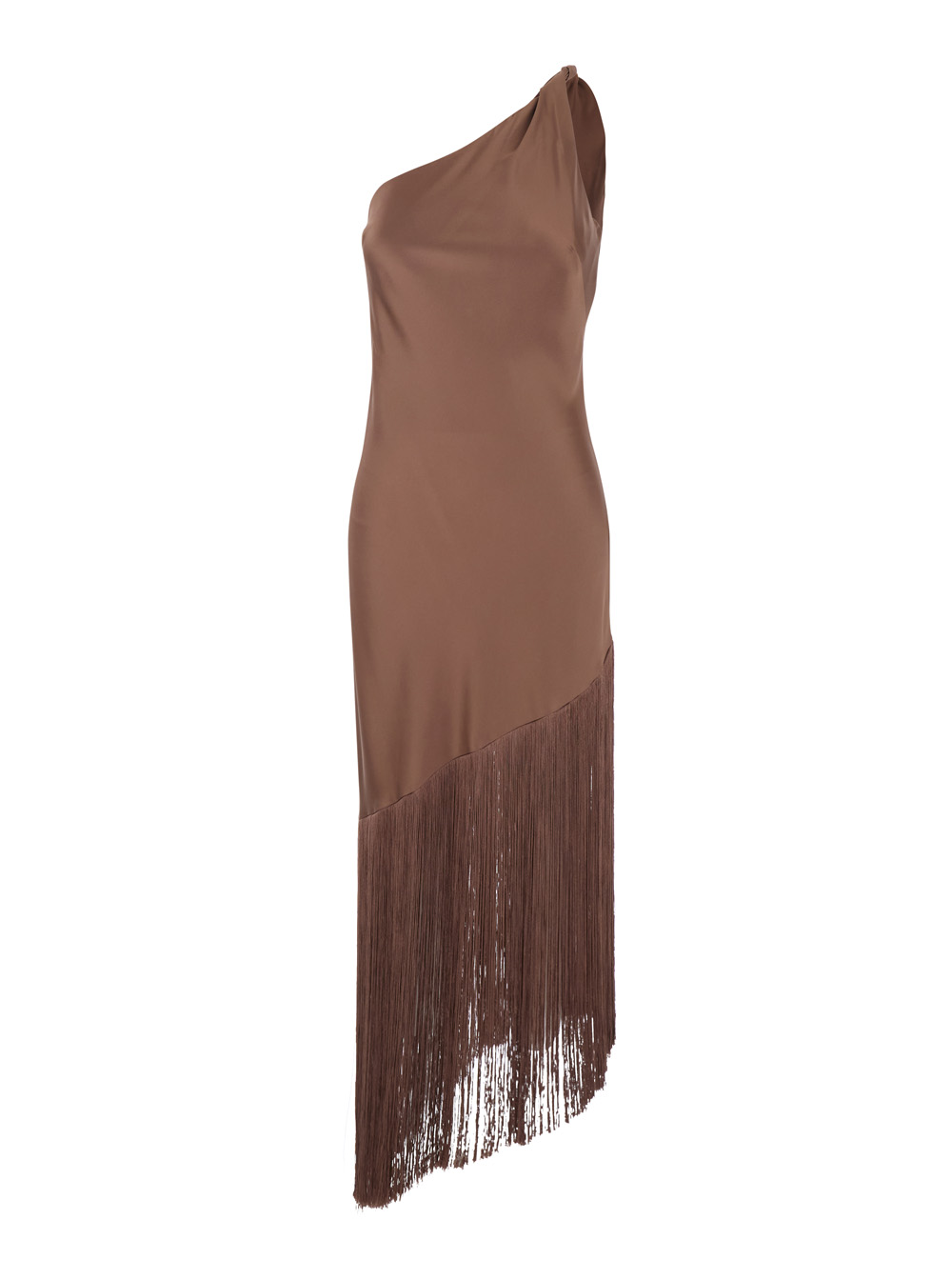 Pinko Women's Brown Dress Lorenzo With Asymmetrical Design And Fringes In Tech Fabric For Long