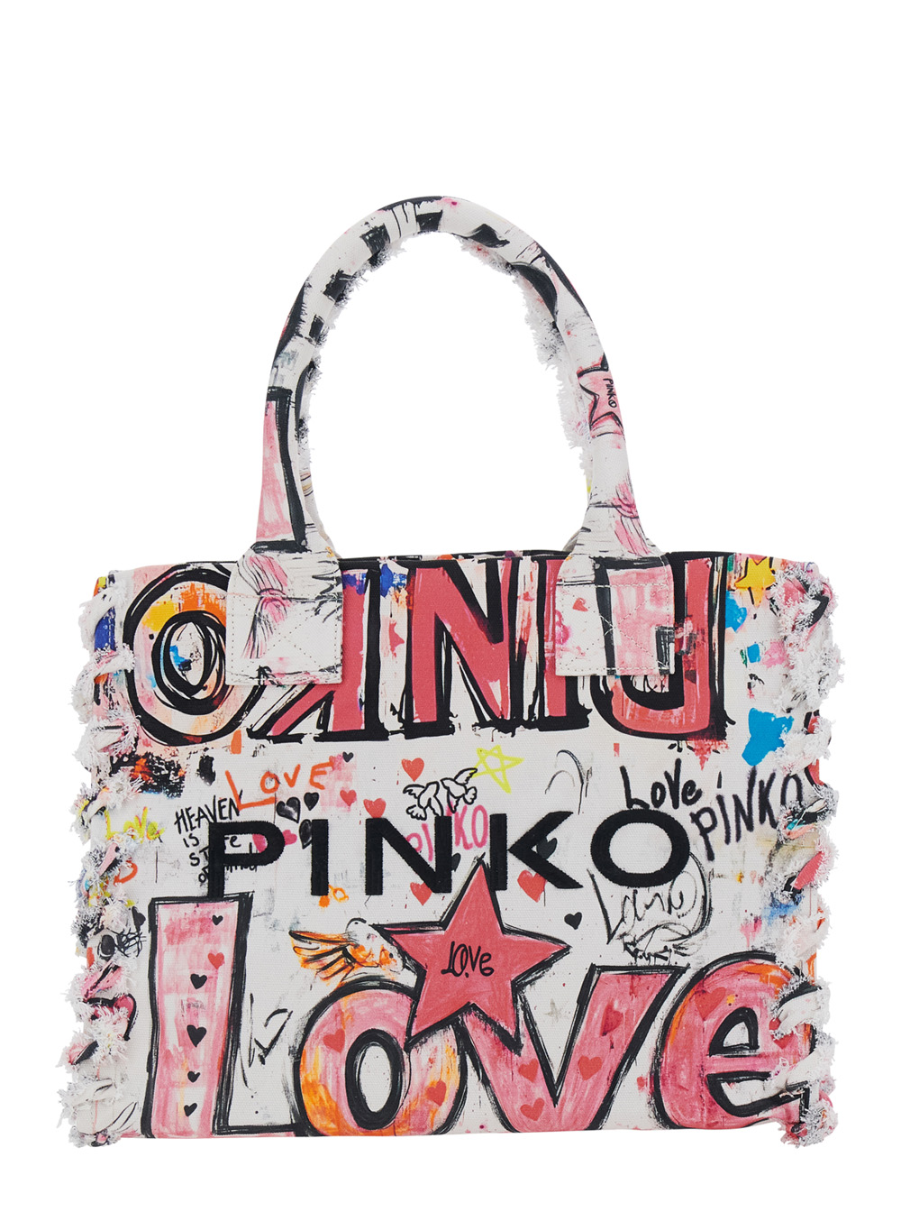 Pinko Women's Multicolor Tote Bag Beach Shopper Canvas Stampa With Bright Print Cotton For