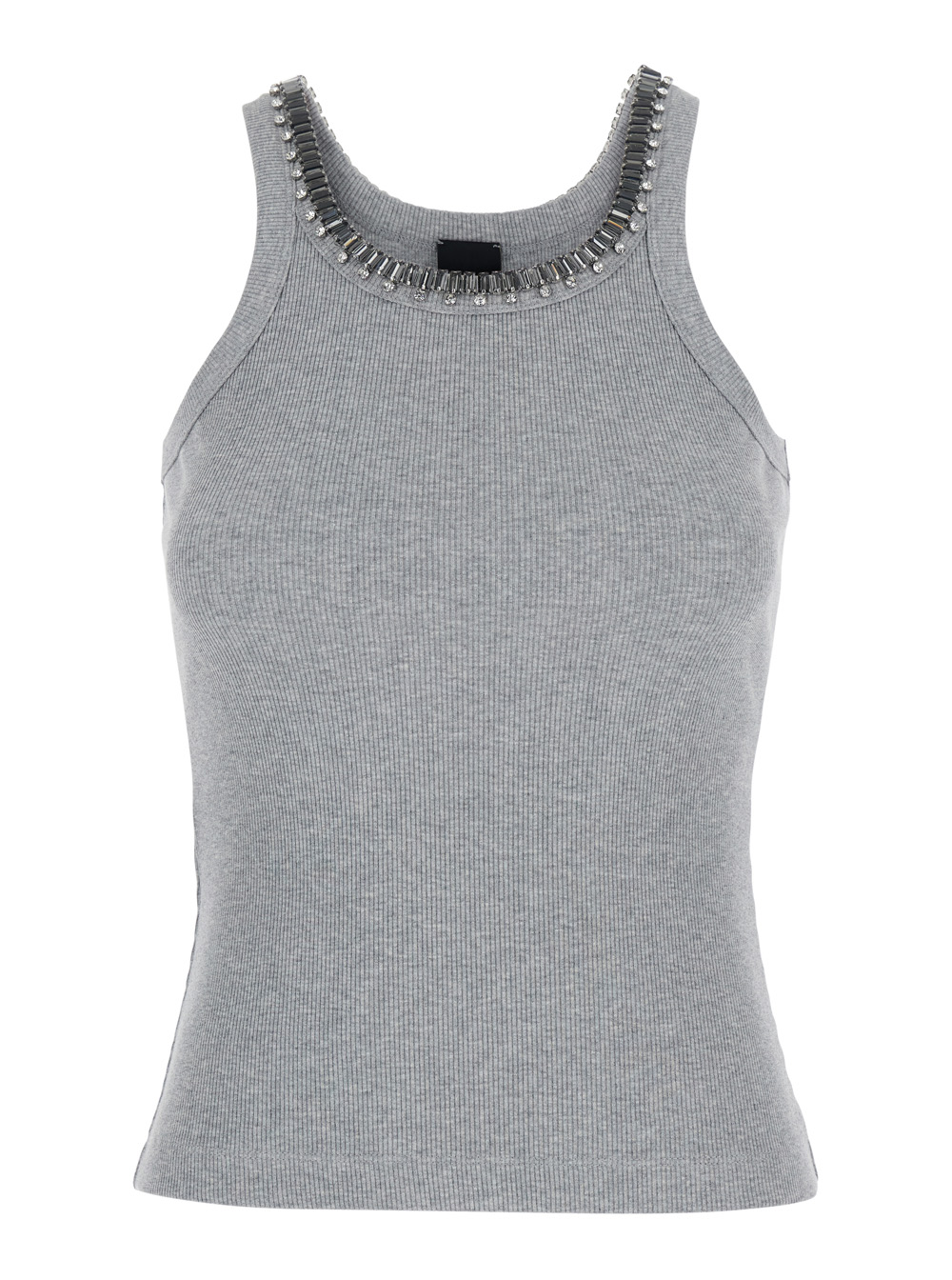 Pinko Women's Grey Cotton Gray Ribbed Top With Neck Details Tops