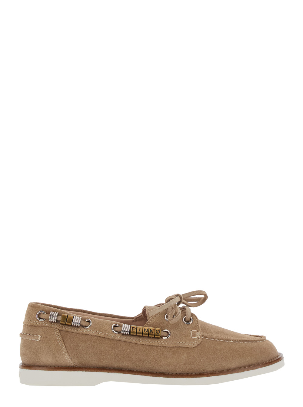 Pinko Women's Beige Grace Loafers With Side Laces And Logo Details In Suede For Calf