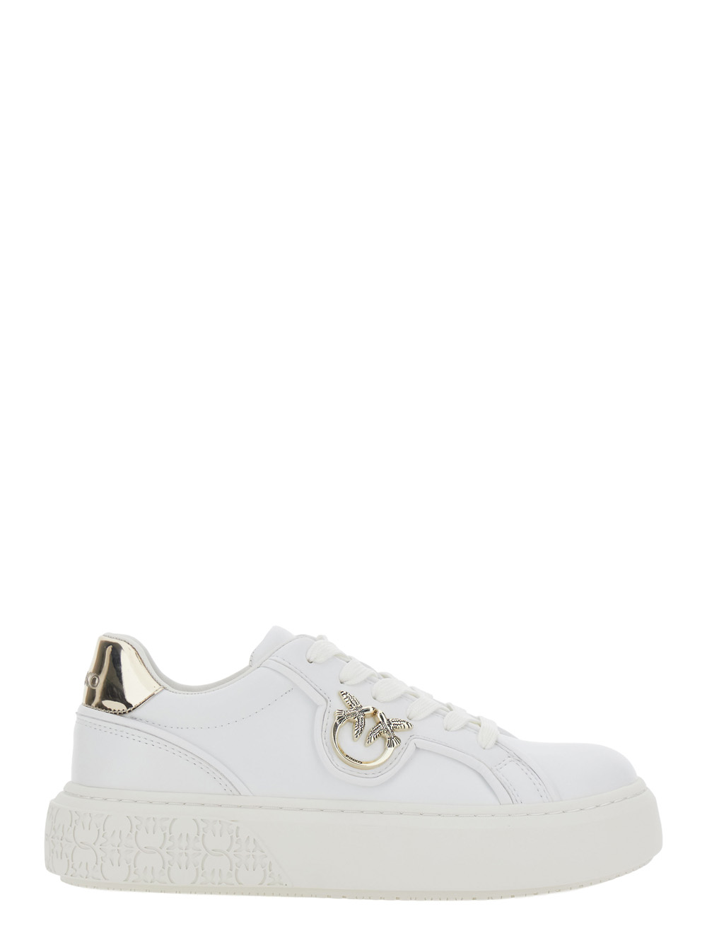 Pinko Women's White Sneakers Yoko With Love Birds Logo Plate And Contrast Pull-Tab In Leather Blend Cow Polyurethane