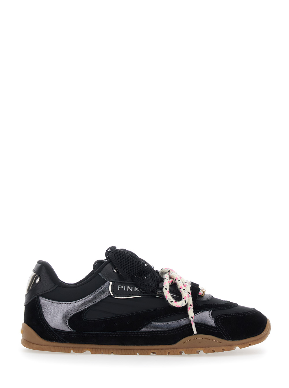 Pinko Women's Black Sneaker Yulia With Side Lettering Logo And Bow Detail In Leather Blend For Cow Polyester Polyurethane
