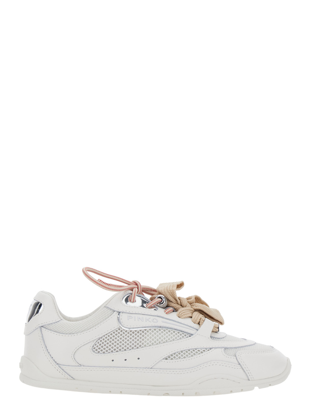 Pinko Women's White Sneaker Yulia With Side Lettering Logo And Bow Detail In Leather Blend Cow Polyester Polyurethane