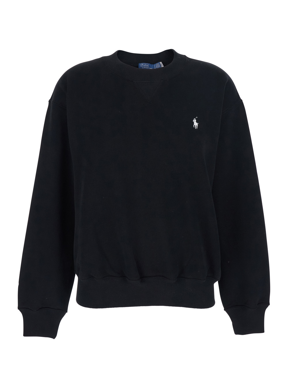Polo Ralph Lauren Women's Black Crewneck Sweatshirt With Dropped Shoulders And Embroidered Pony On The Front In Cotton Blend For Polyester Sweatshirts