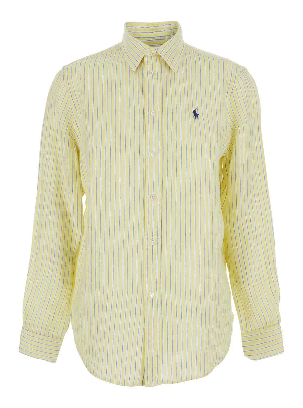 Polo Ralph Lauren Women's Yellow Shirt With Pony Embroidery On The Front And All-Over Striped Motif In Linen Woman Blouses