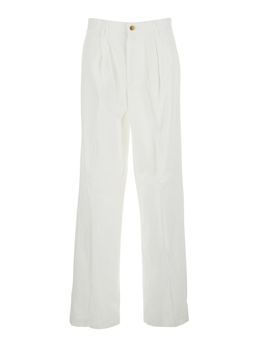 Polo Ralph Lauren Women's White Woven-Straight-Pants Cotton Lyocell Trousers