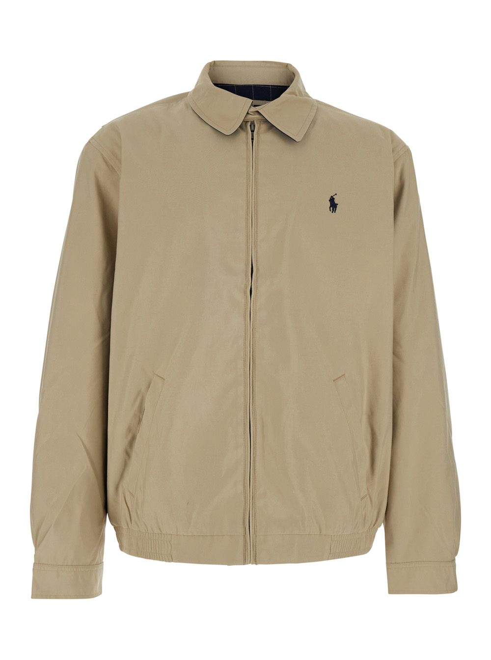 Polo Ralph Lauren Men's Beige Jacket With Classic Collar And Pony Logo On The Front Tech Fabric