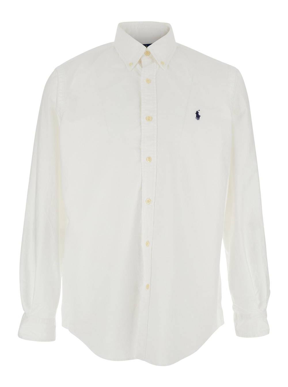 Polo Ralph Lauren Men's White Custom Fit Oxford Shirt With Button Down Collar And Pony Embroidery On The Front In Cotton Man Blouses
