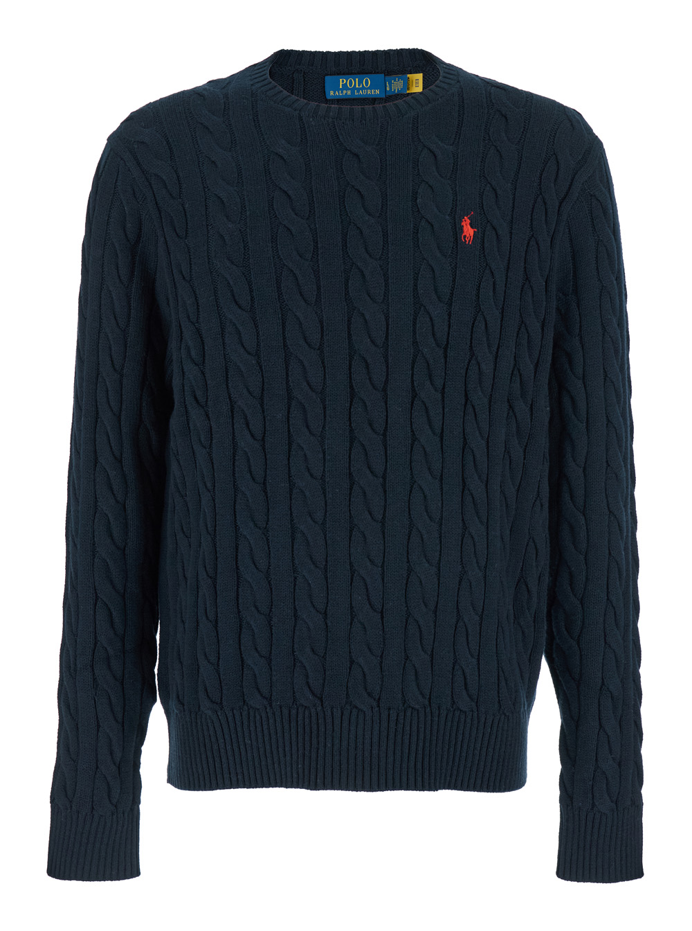 Polo Ralph Lauren Men's Blu Crew Neck Sweater With Pony Embroidery On The Front And Intreccio In E For Cotton Jersey