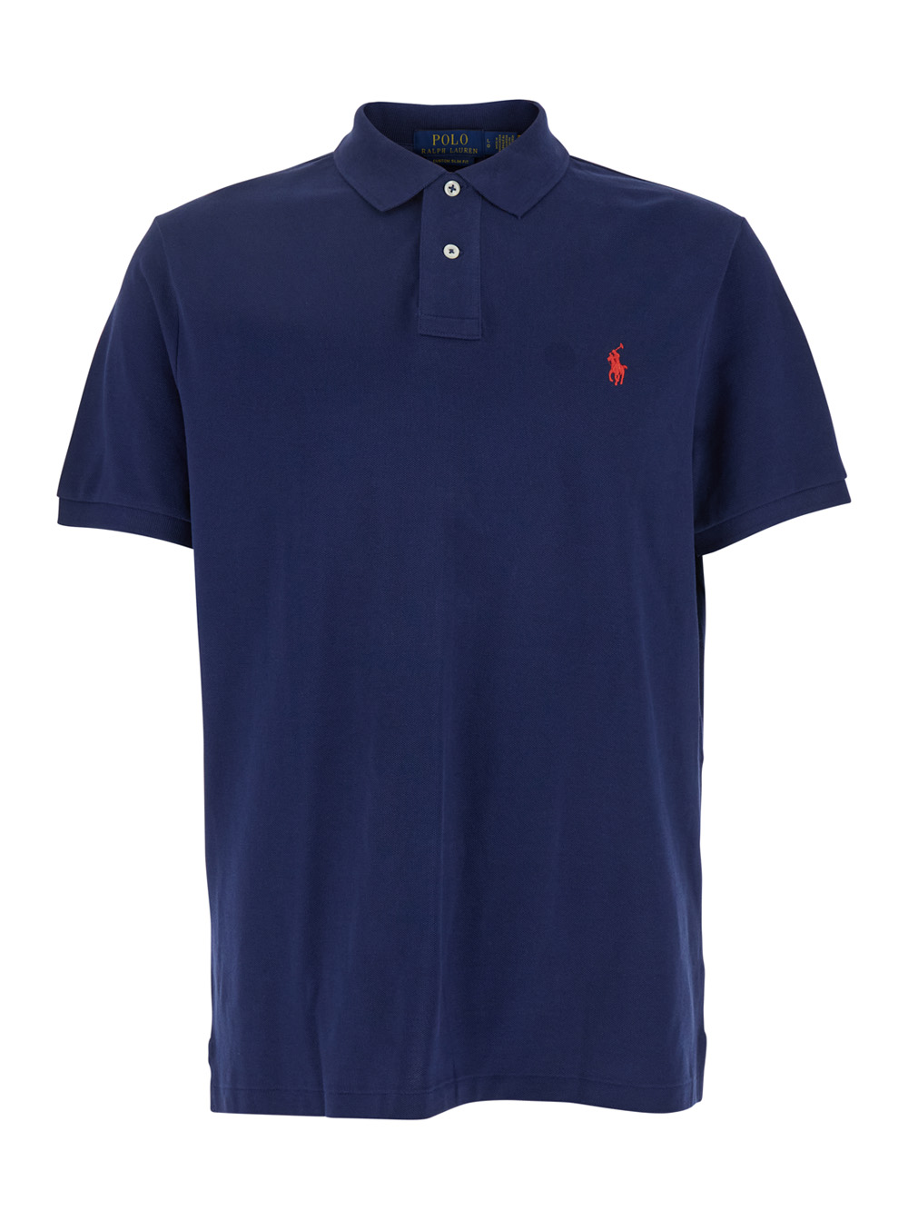 Polo Ralph Lauren Men's Blu Custom Slim Fit E Polo Shirt With Pony Detail On The Front In Cotton For Tshirts And