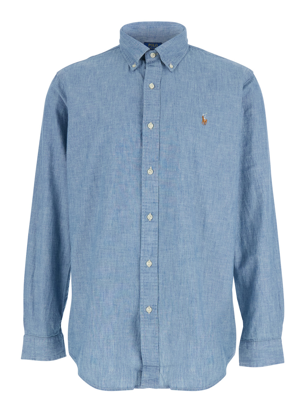 Polo Ralph Lauren Men's Light Blue Long Sleeve Sport Shirt Blue With Button-Down Collar And Sleeves In Cotton For Light Blouses