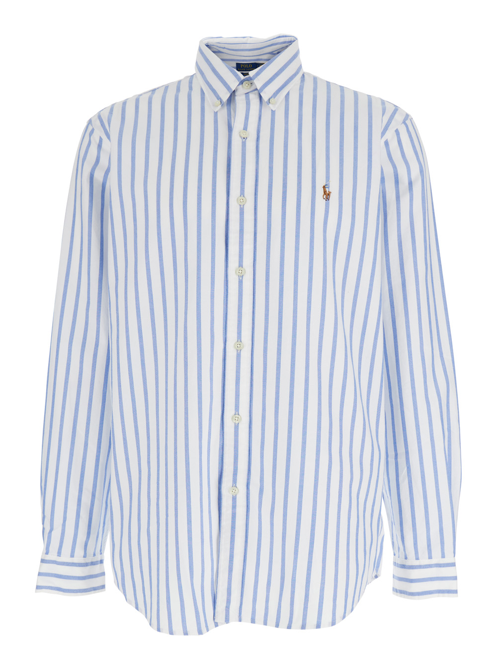 Polo Ralph Lauren Men's Light Blue Shirt With Pony Embroidery On The Front And All-Over Striped Motif In Cotton For Blouses