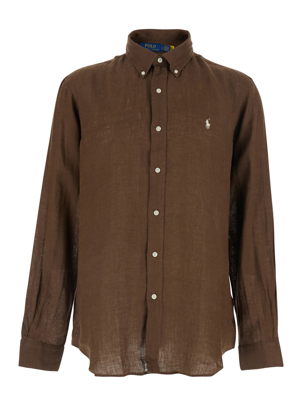 Polo Ralph Lauren Men's Brown Classic Fit Shirt With Pointed Collar And Embroidered Pony Logo On The Front In Linen Man Blouses