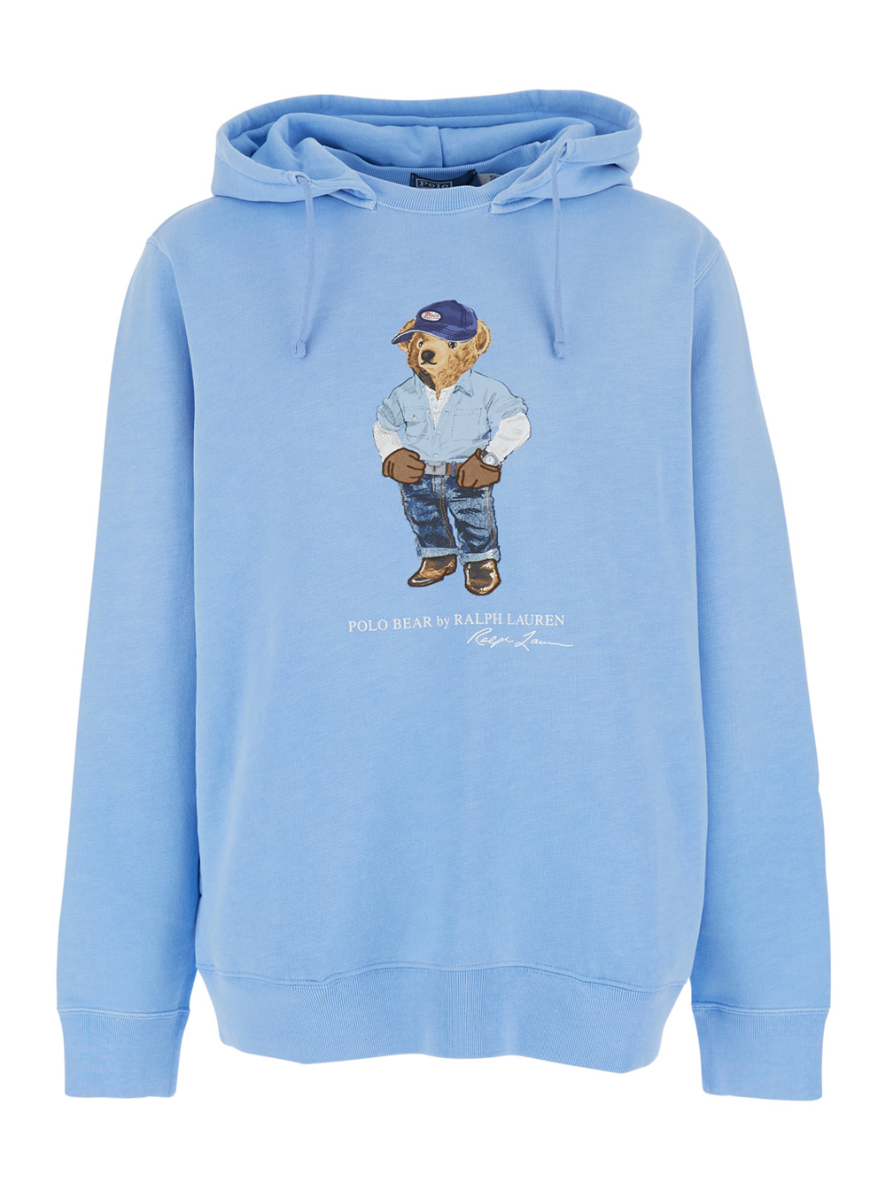 Polo Ralph Lauren Men's Light Blue Hoodie With Fixed Hood And Bear Logo On The Front In Cotton For Sweatshirts