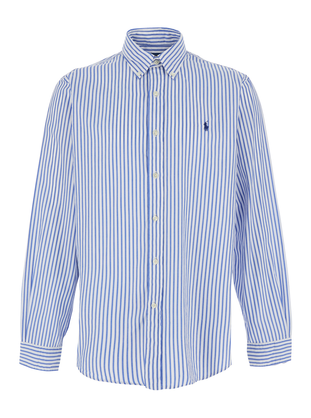 Polo Ralph Lauren Men's Light Blue Shirt With Striped Design And Classic Collar In Cotton Man Blouses