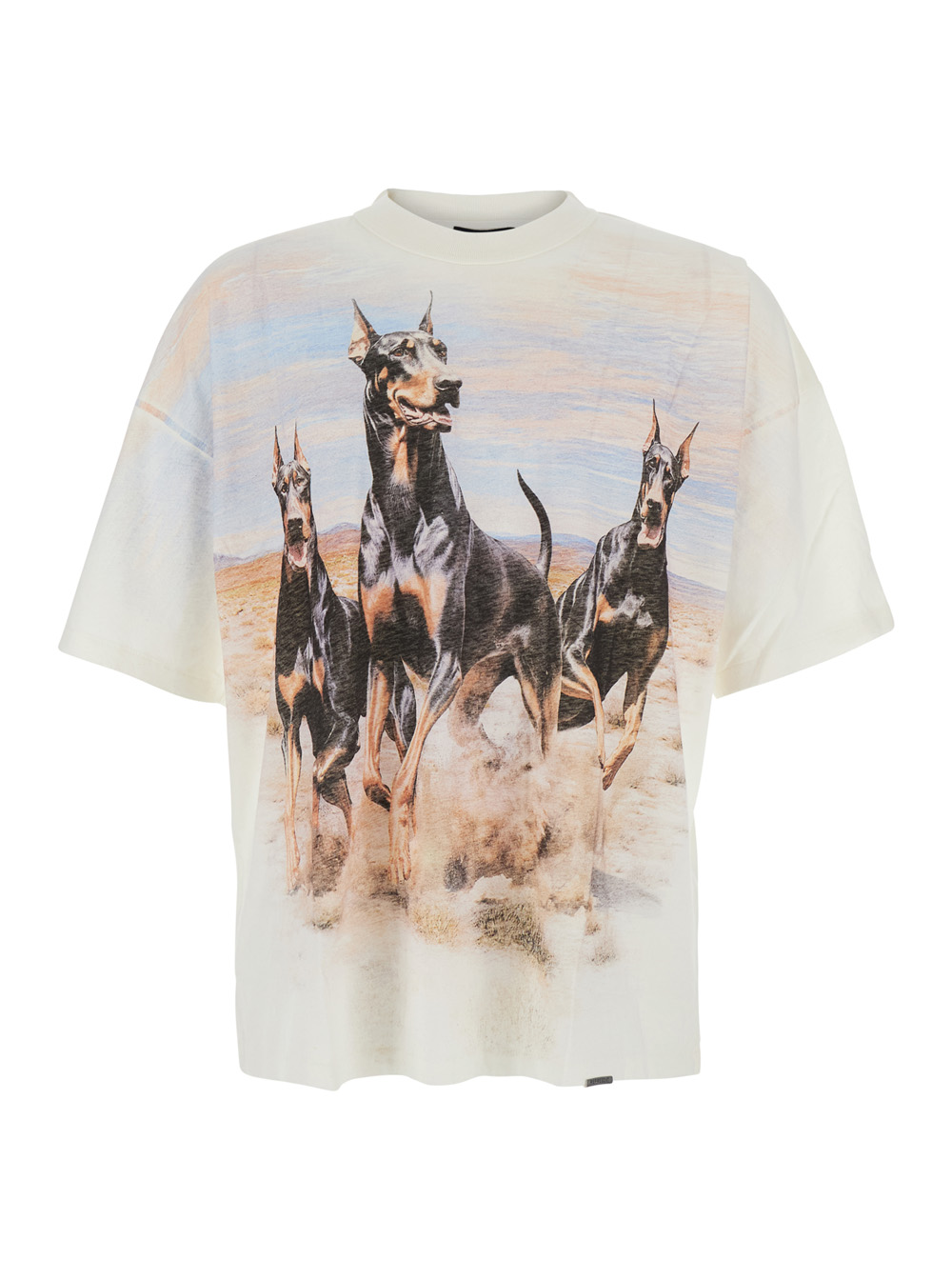 Represent Men's White T-Shirt With Wester Dobermans Print On The Front In Cotton And Hemp For Tshirts Polo Shirts
