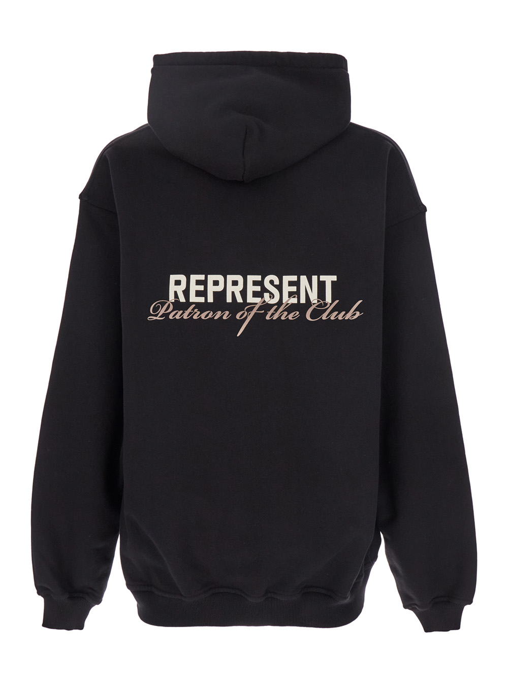 Represent Men's Black Hoodie Patron Of The Club With Front And Back Logo Print In Cotton For Sweatshirts