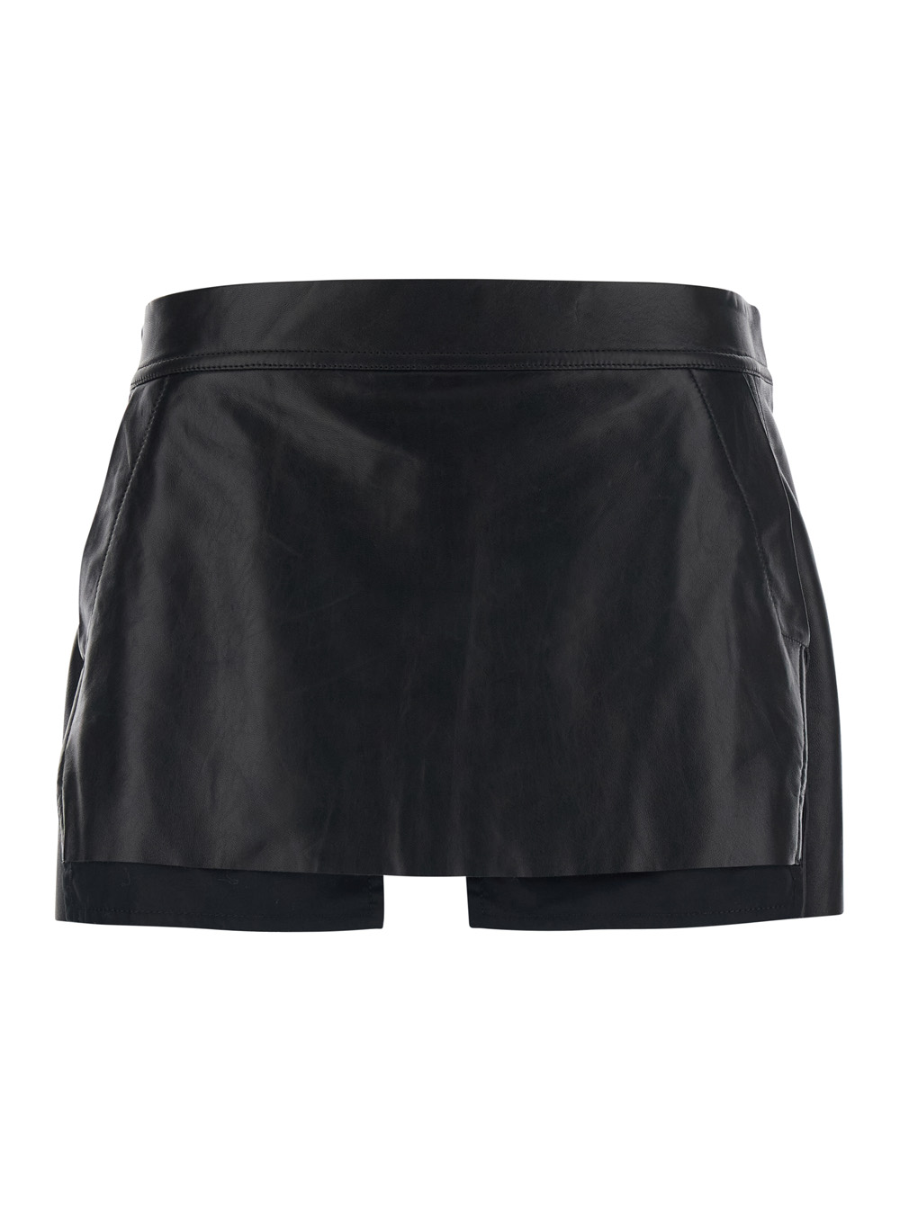 Rick Owens Miniskirt Fog with Cut-Out on the Front and Zip Closure Back in Black Leather for Women Lamb Skirt – Women