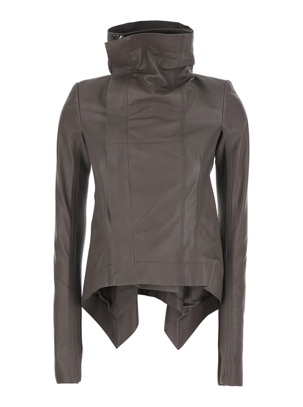 Rick Owens Women's Grey Oversized Naska Jacket With High Collar And Front Zip Closure In Leather For Lamb Outerwear