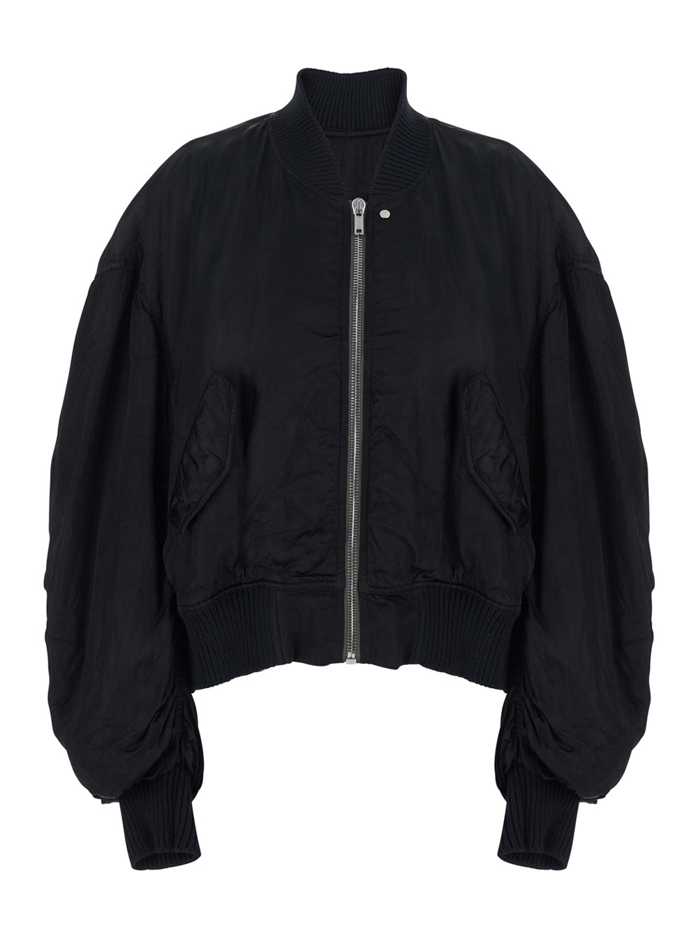 Rick Owens Bomber Jacket Secchia Flight with Ruched Sleeves in Black for Women Ecoleather Outerwear – Women