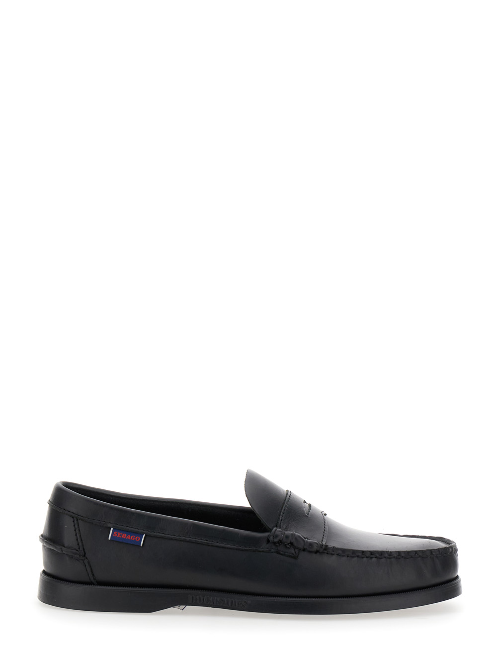 Sebago Men's Black Dolphin Loafers With Side Logo Label And Slip On Design Leather Man