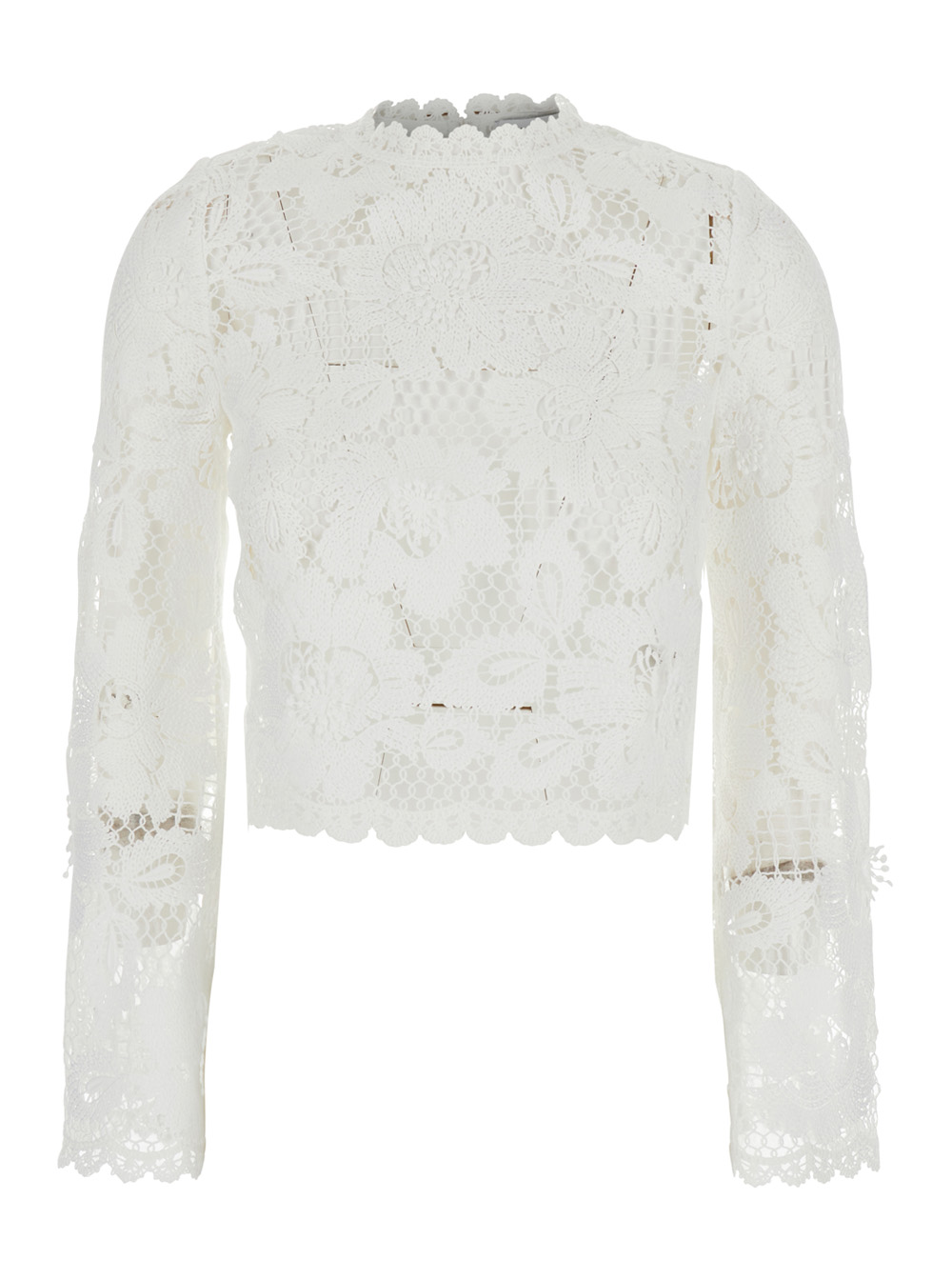 Self-Portrait White Crochet Lace Top With Short Sleeves For Women Tops – Women