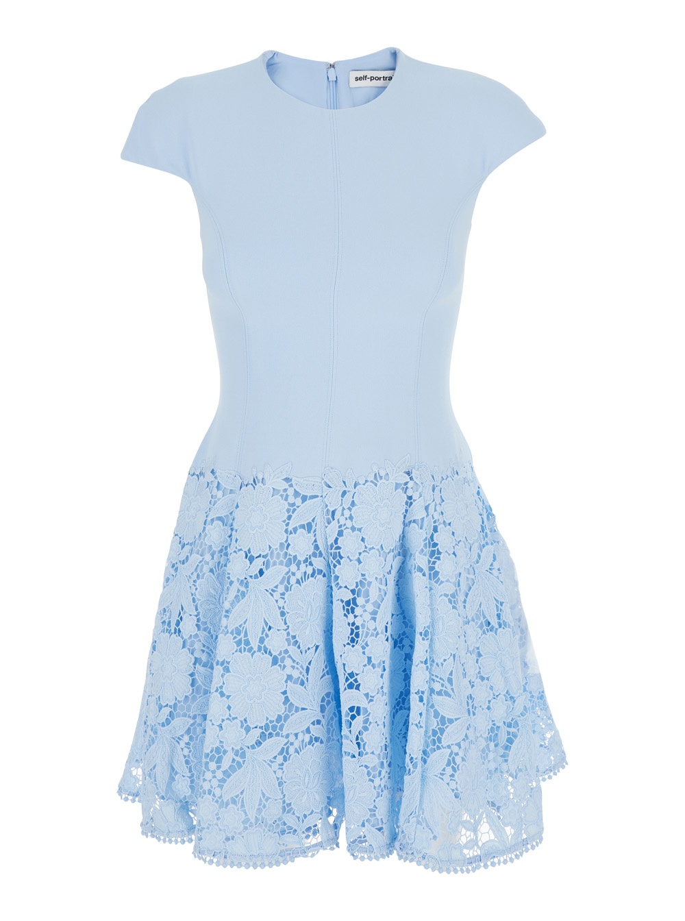 Self-Portrait Dress Mini Crepe Lace Blue With Short Sleeves And Details – Women Blu – Women