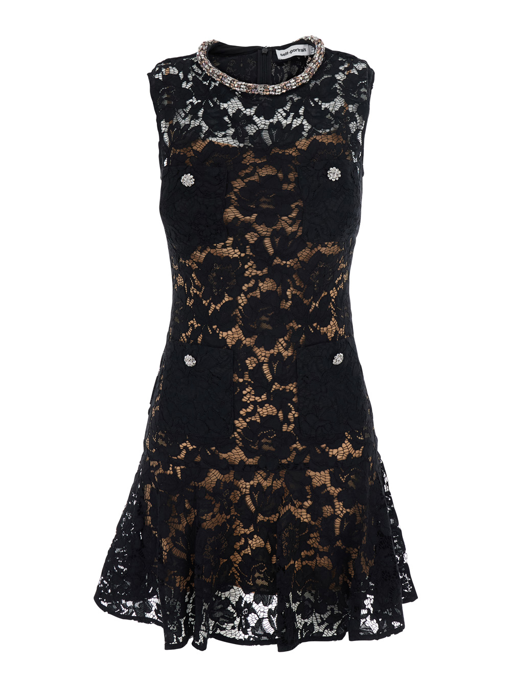 Self-Portrait Dress Black Lace Crystal Mini With And Details – Fabric Women – Women