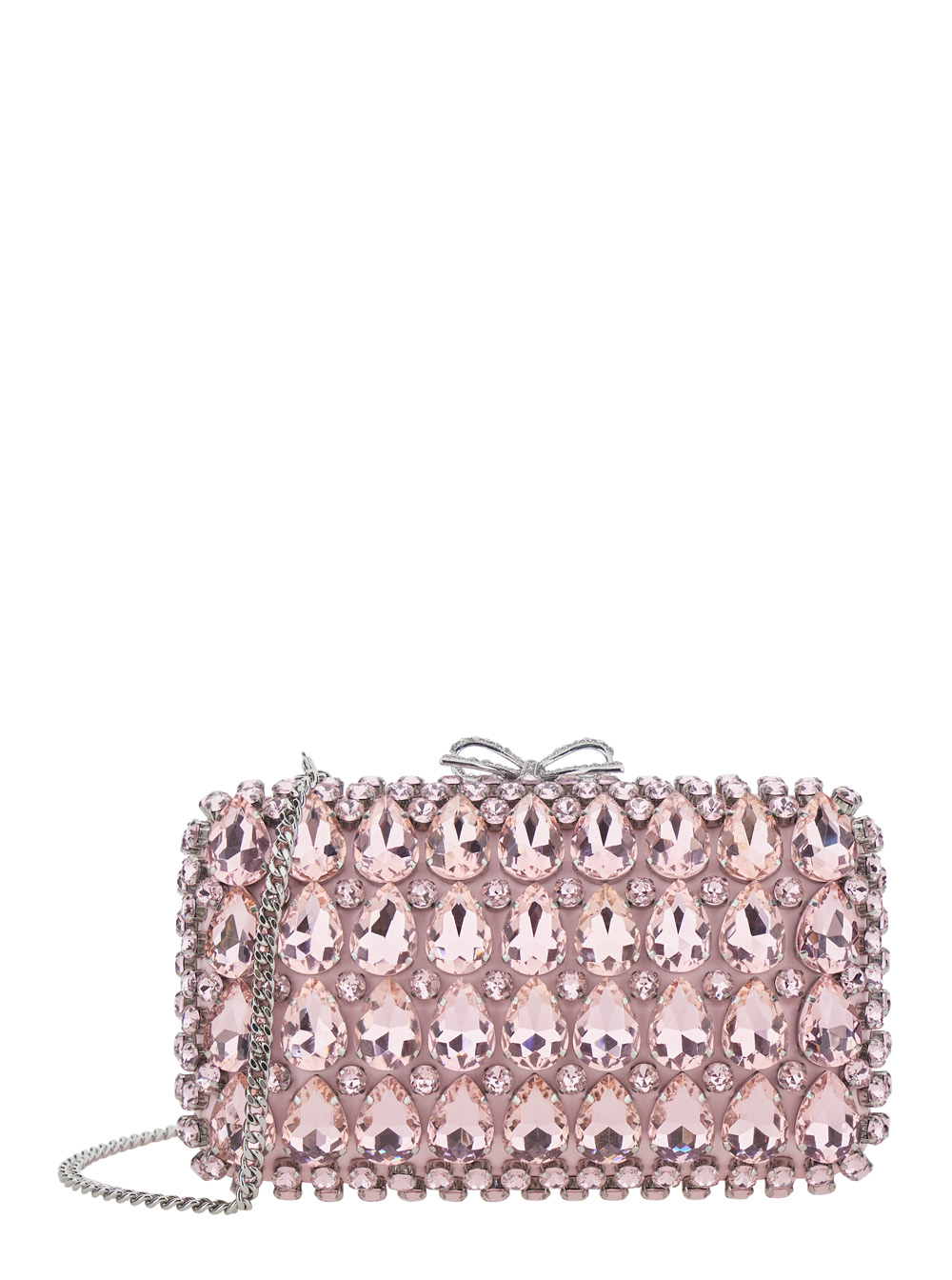 Self-Portrait PINK SATIN CRYSTAL CLUTCH BAG with crystals on the front in for women Clutches And Pochettes – Women