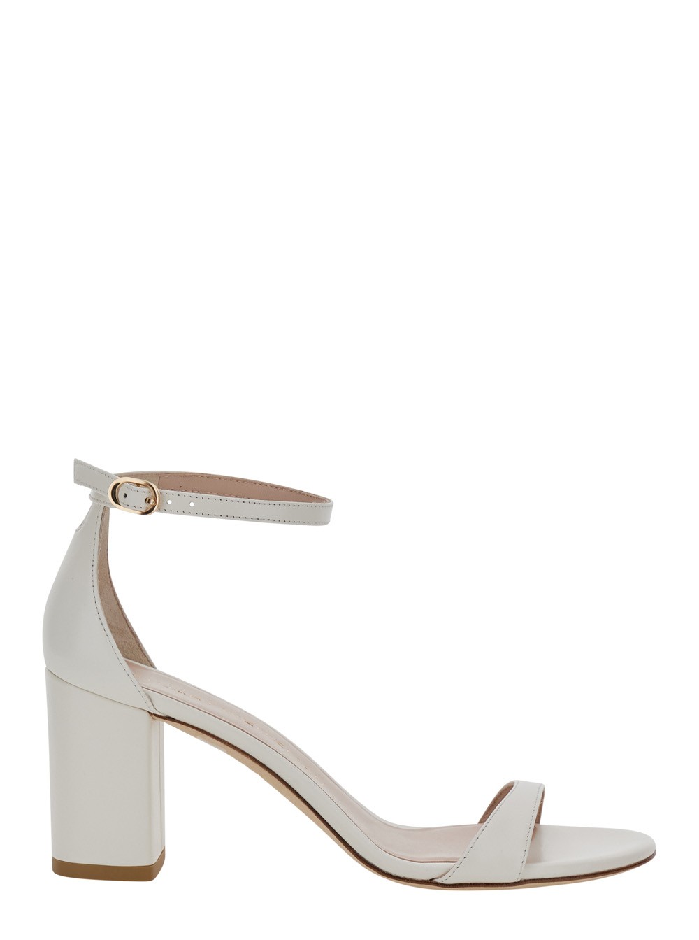 Stuart Weitzman Women's White Nudist Block 75 Leather Heeled Sandals For Calf Heels