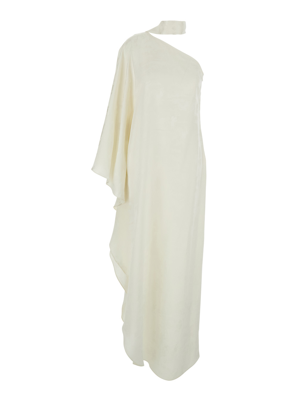 Taller Marmo Women's White Long Dress Ubud With One-Shoulder Design And Jacquard Toile-De-Jouy Scarf Detail Viscose
