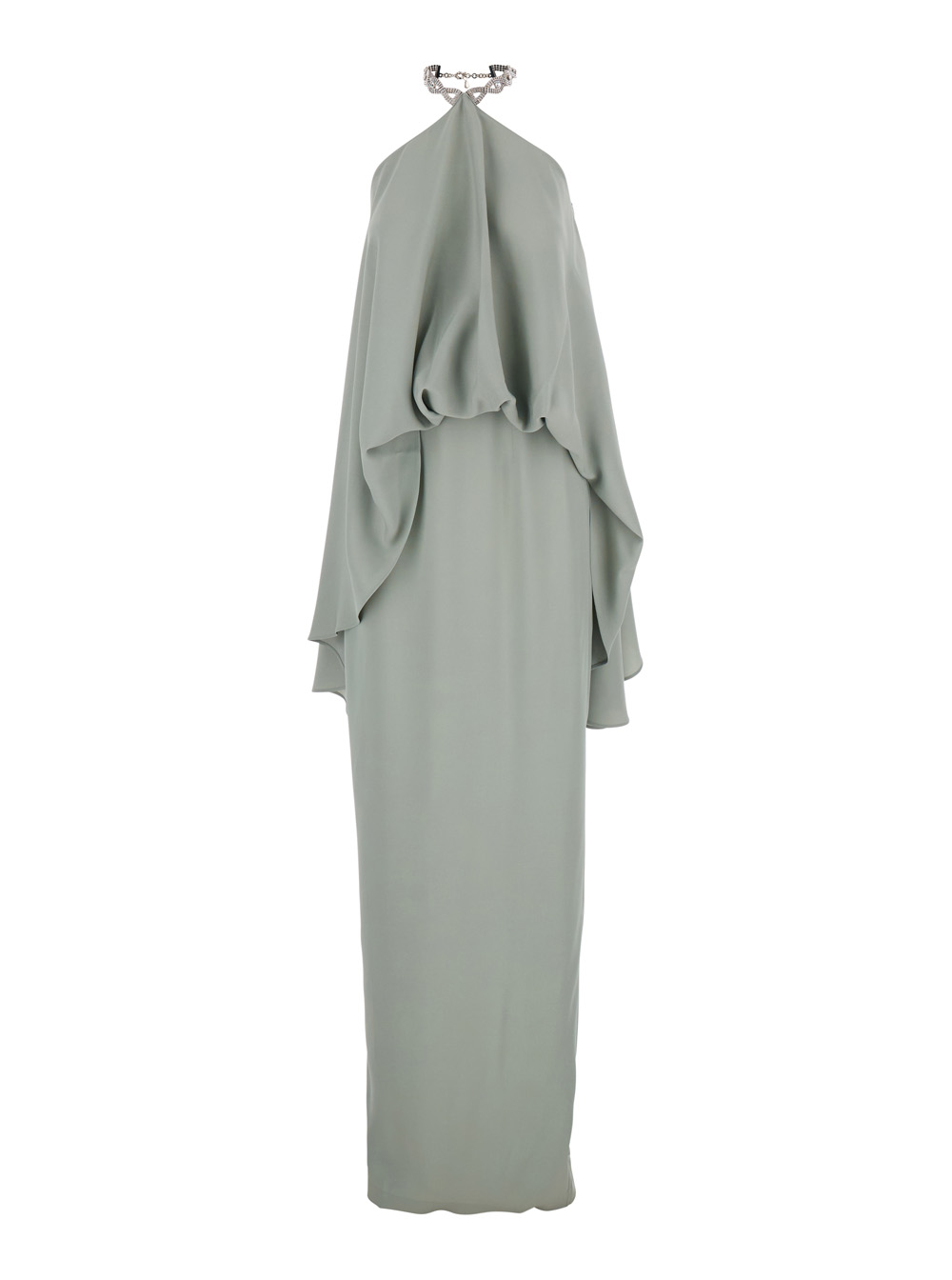 Taller Marmo Women's Green Long Dress Cyclades With Crystal Choker On The Neck Faded Cady Crepe For Acetate Viscose