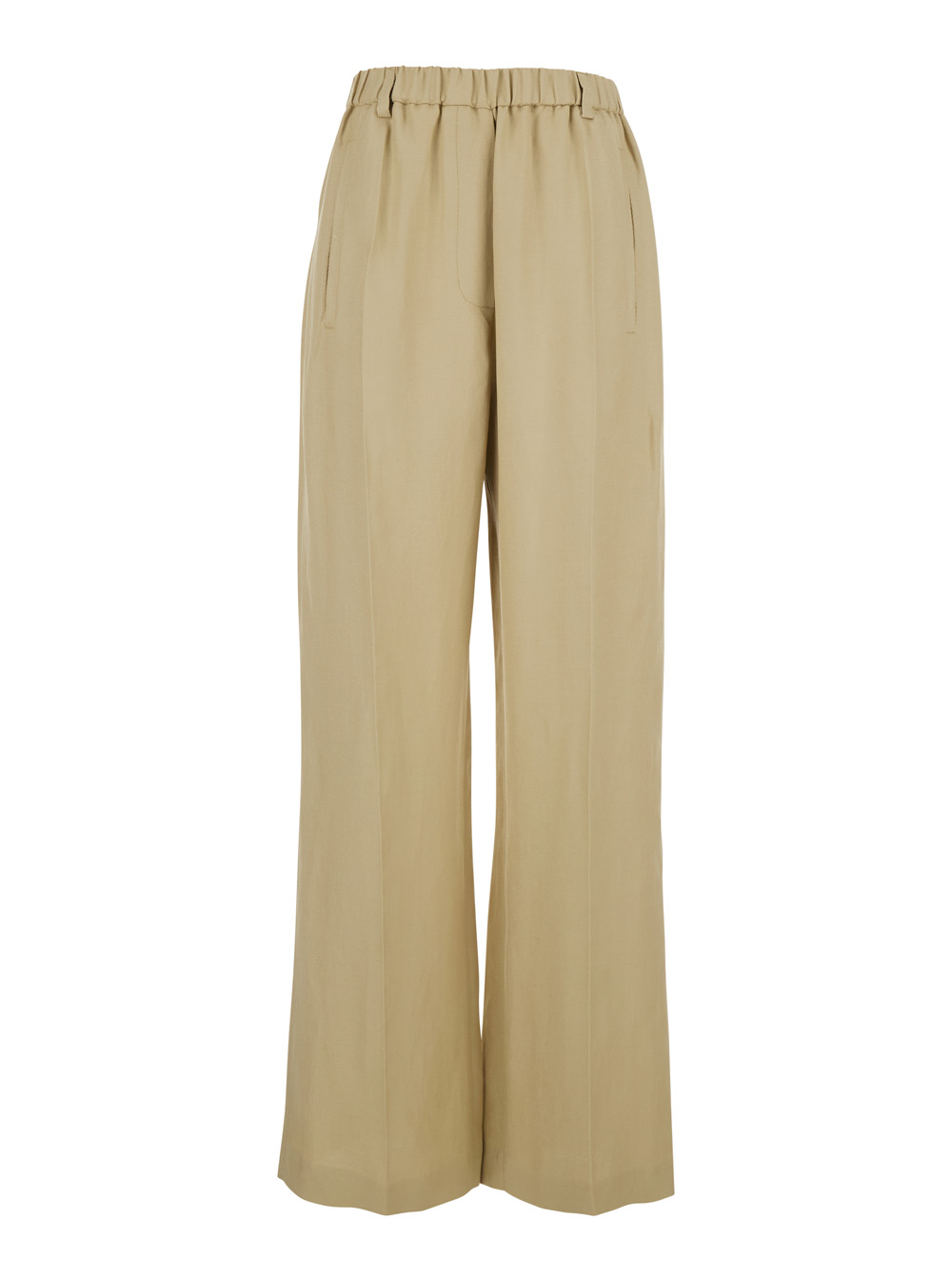 Tela Women's Beige Pants With Elastic Waist In Linen Blend For Viscose Trousers