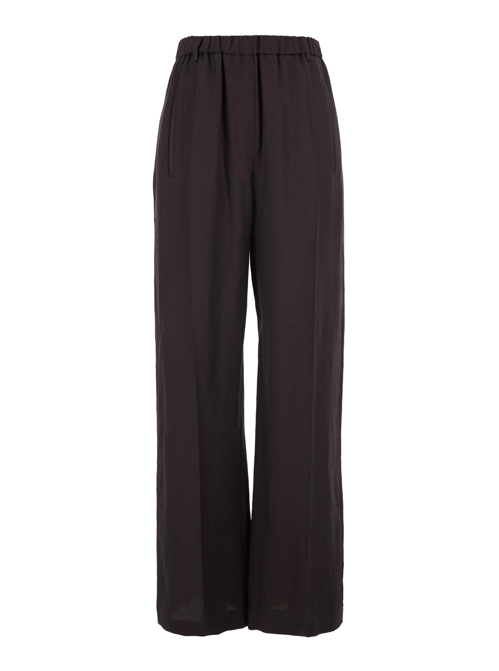 Tela Women's Brown Linen Blend Elasticated Waist Pants For Viscose Trousers