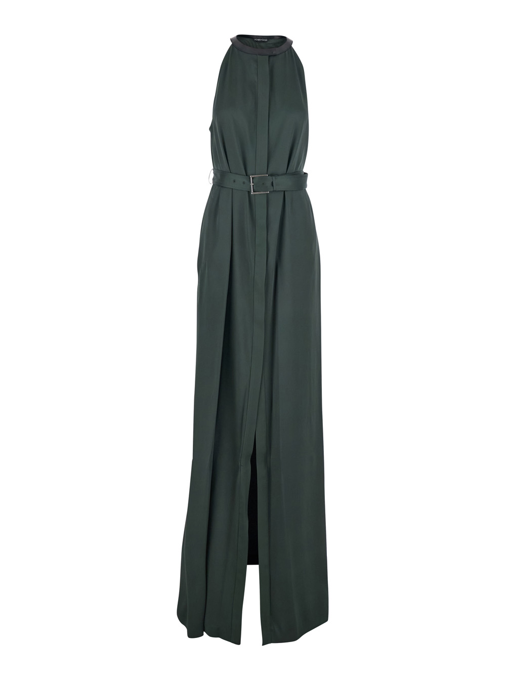 Tom Ford Women's Green Long Dress With Halterneck And Front Belt In Viscose Blend For Acetate