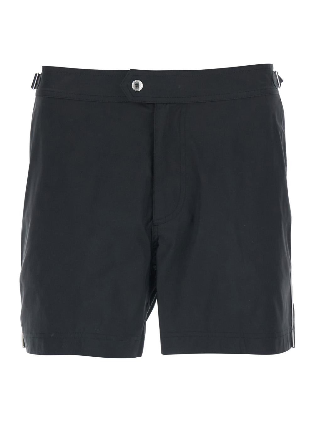 TOM FORD Tom Ford Black Swim Shorts with Side Strap Details in Tech Fabric Man Polyester Beachwear - Men　トム フォード ブラック スイム ショーツ サイ