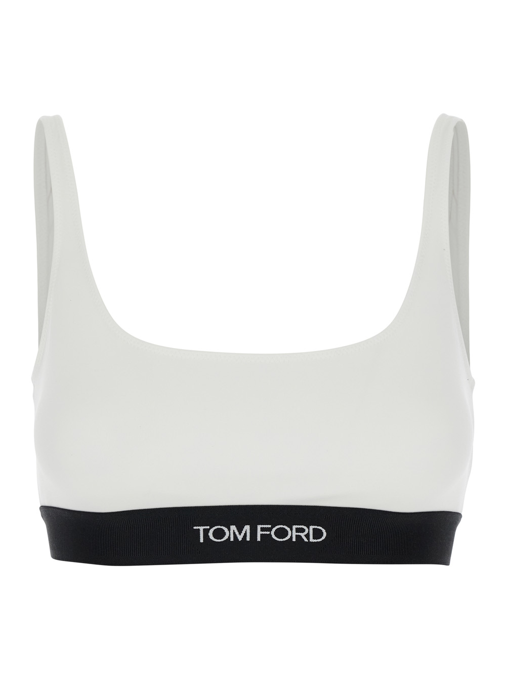 Tom Ford White Logo Stretch Modal Bralette with Contrast for Women Elastane Tops – Women